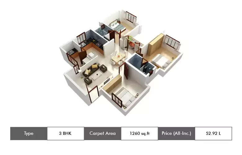 Floor plan for 3 BHK