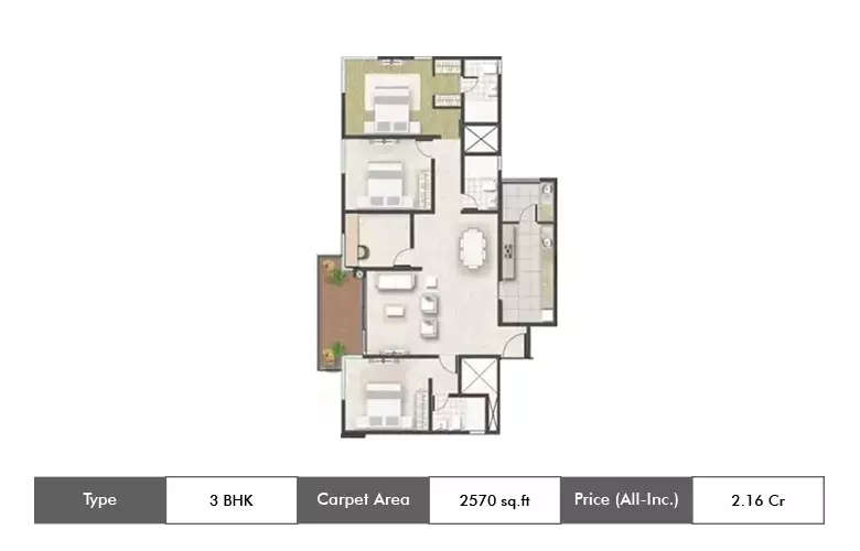 Floor plan for 3 BHK