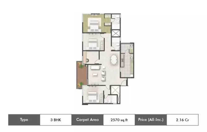 Shriram Southern Crest JP Nagar - Floor plan 3 BHK 2570 Sq.ft