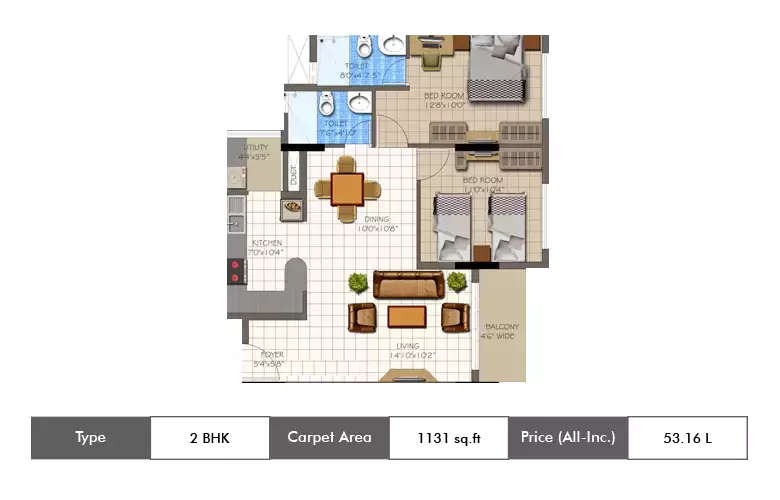 Floor plan for 2 BHK