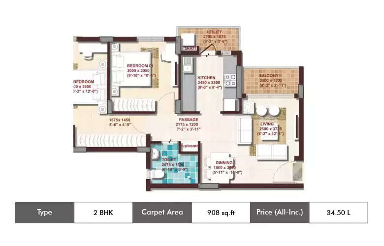 Floor plan for 2 BHK
