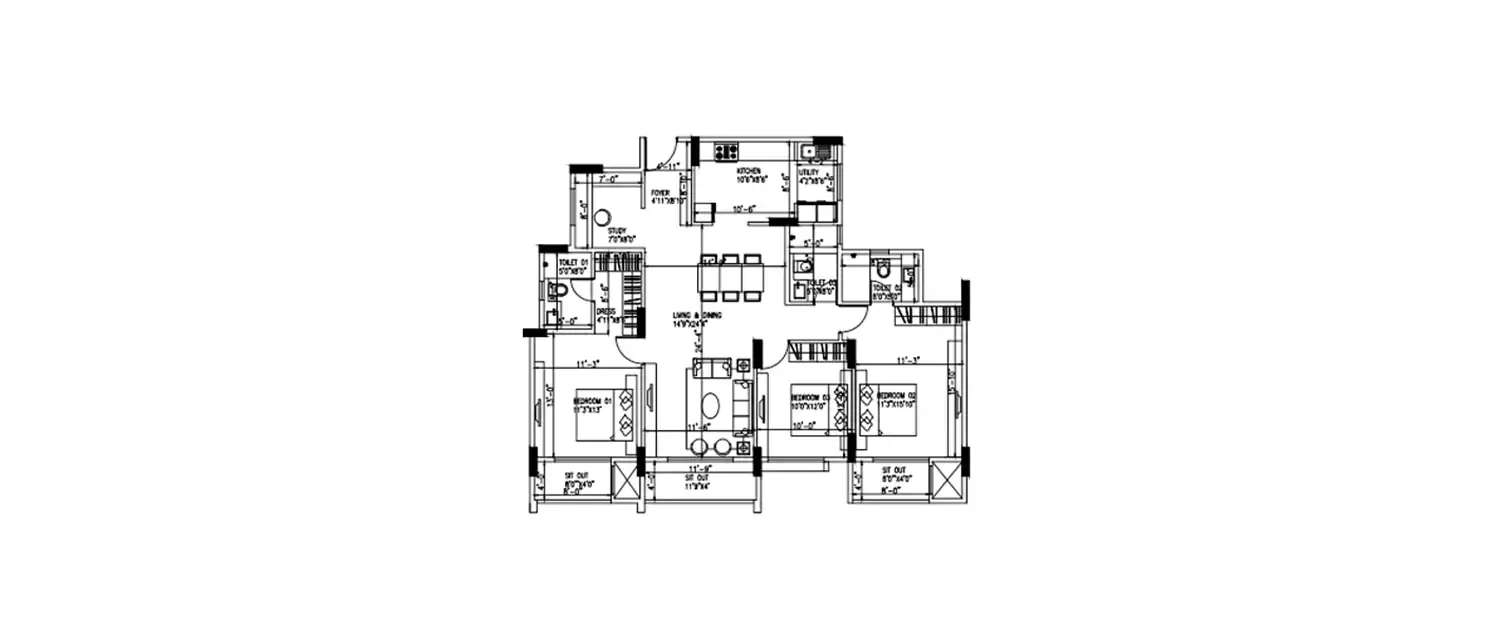 Floor plan for 3.5 BHK