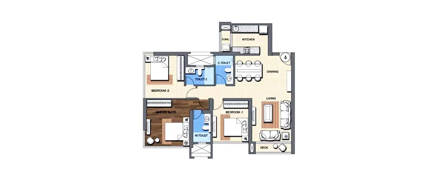 Floor plan for 3 BHK