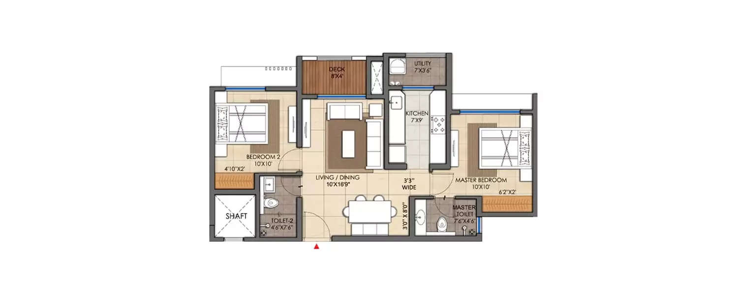 Floor plan for 2 BHK