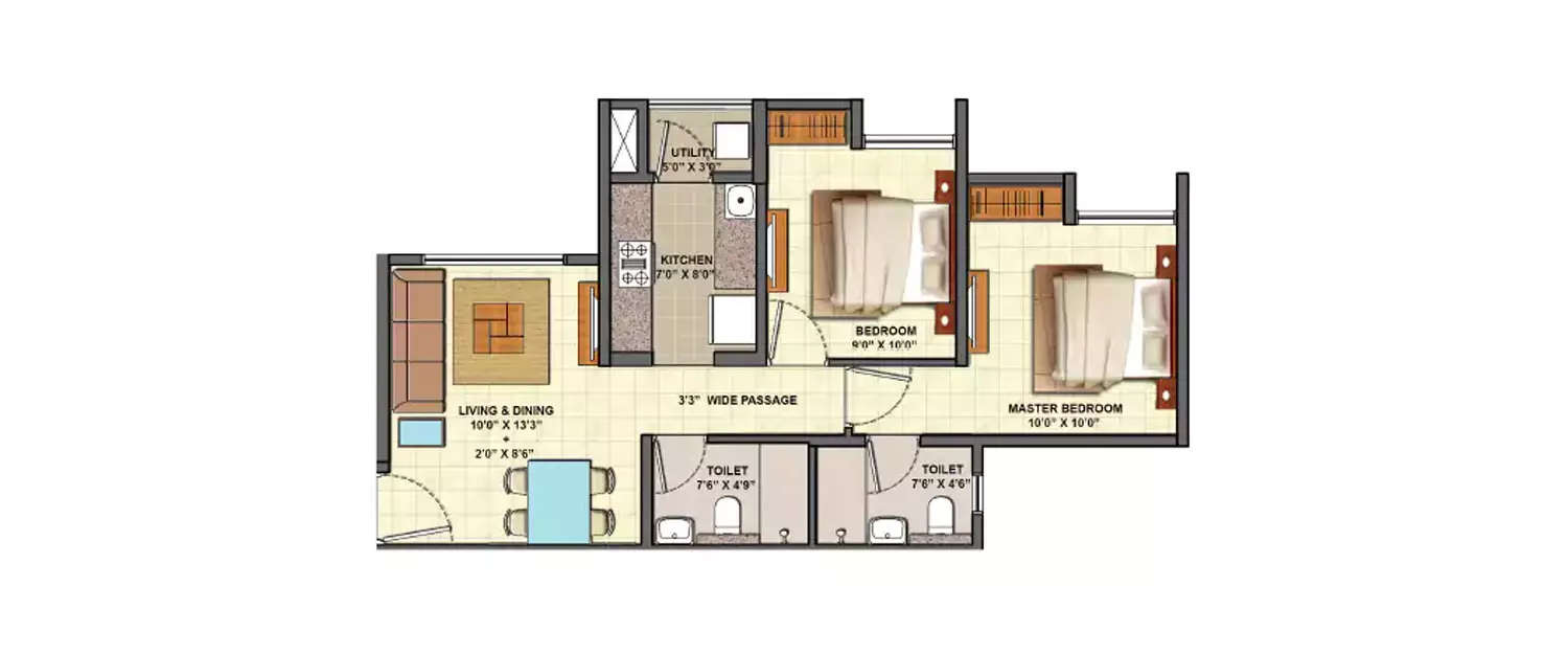 Floor plan for 2 BHK