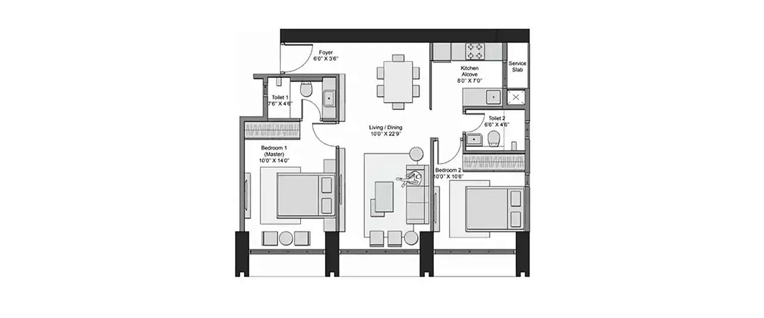 Floor plan for 2 BHK