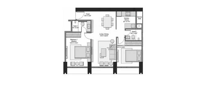 Transcon Triumph Andheri - Floor plan 2 BHK 625 Sq.ft