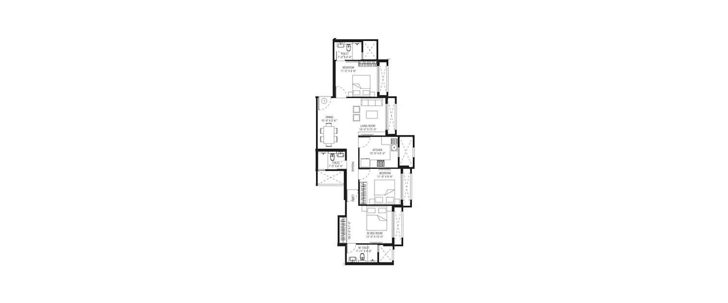 Floor plan for 3 BHK