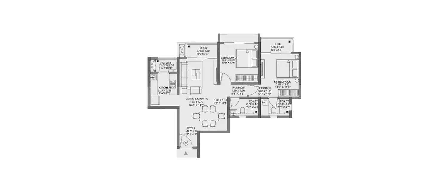 Floor plan for 2 BHK