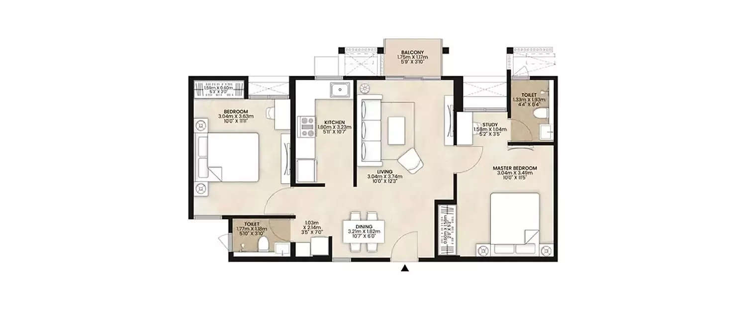 Floor plan for 2 BHK