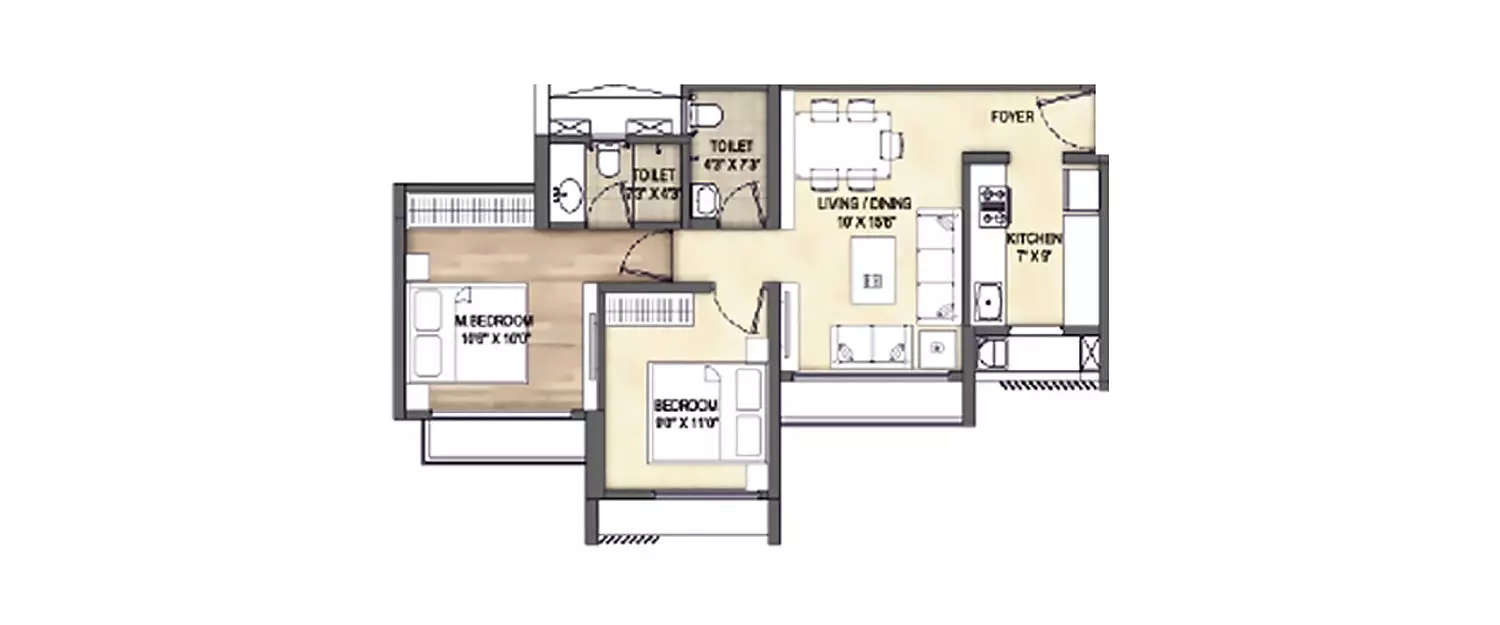 Floor plan for 2 BHK