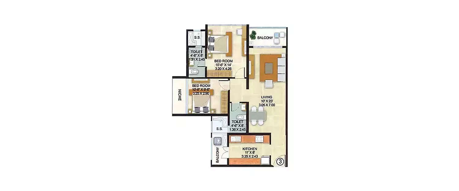 Floor plan for 2 BHK