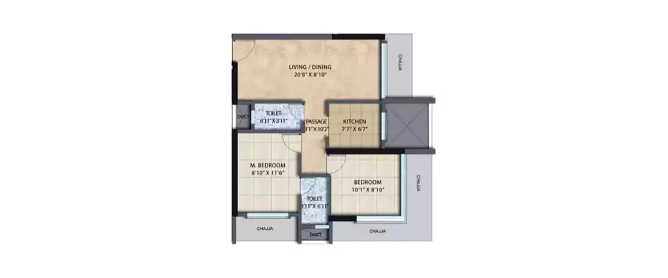 Spenta Ornata Amber Chembur - Floor plan 2 BHK 537 Sq.ft