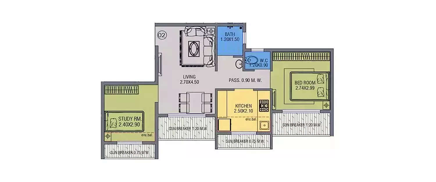 Floor plan for 2 BHK