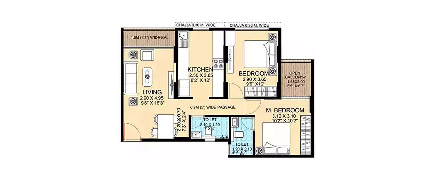 Floor plan for 2 BHK