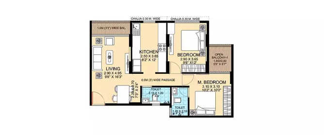 Today Aamod Panvel - Floor plan 2 BHK 687 Sq.ft