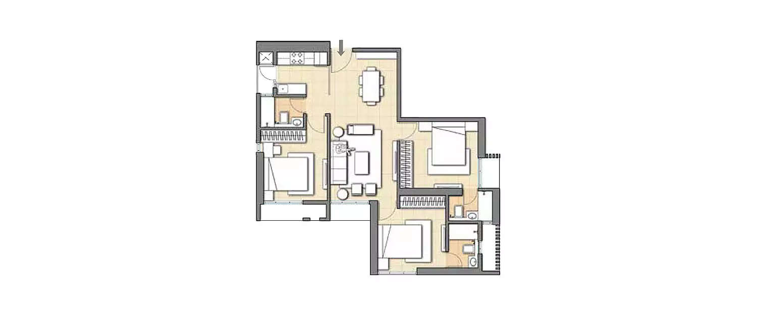 Floor plan for 3 BHK