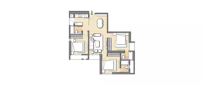 Passcode Blink And Miss Malad - Floor plan 3 BHK 739 Sq.ft