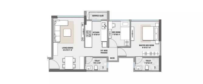 Rustomjee Bella Bhandup - Floor plan 2 BHK 519 Sq.ft
