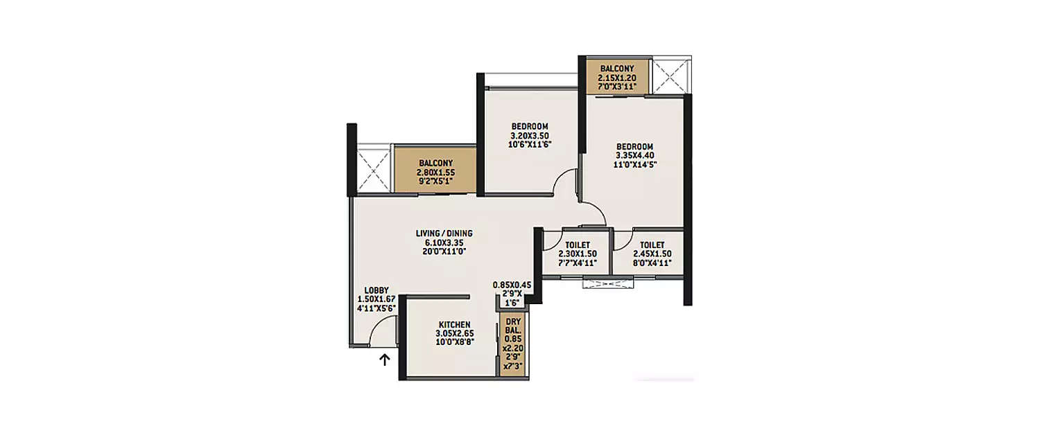Floor plan for 3 BHK