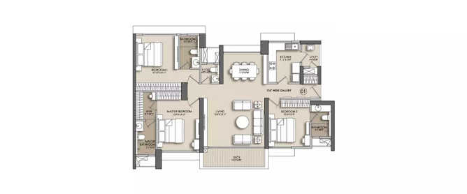 Narang Privado Thane - Floor plan 3 BHK 1295 Sq.ft