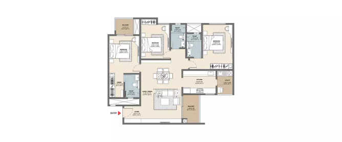 Vajram Newtown Jakkur - Floor plan 3 BHK 1756 Sq.ft