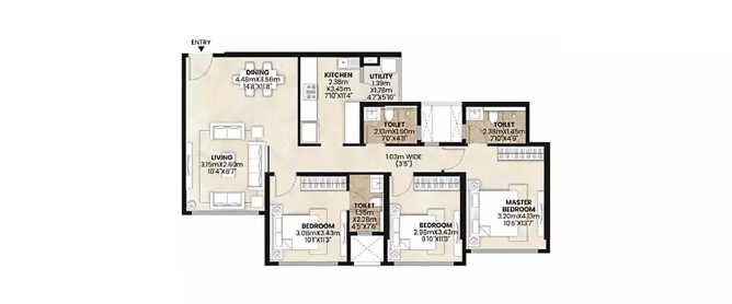 Mahindra Alcove Chandivali - Floor plan 3 BHK 984 Sq.ft
