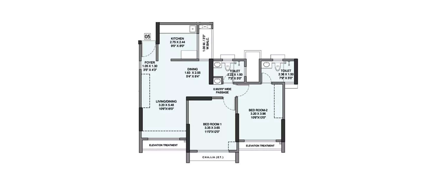 Floor plan for 2 BHK