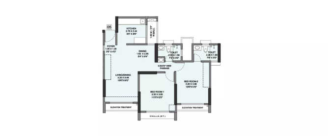 Wadhwa Elite Ghodbunder Road - Floor plan 2 BHK 780 Sq.ft