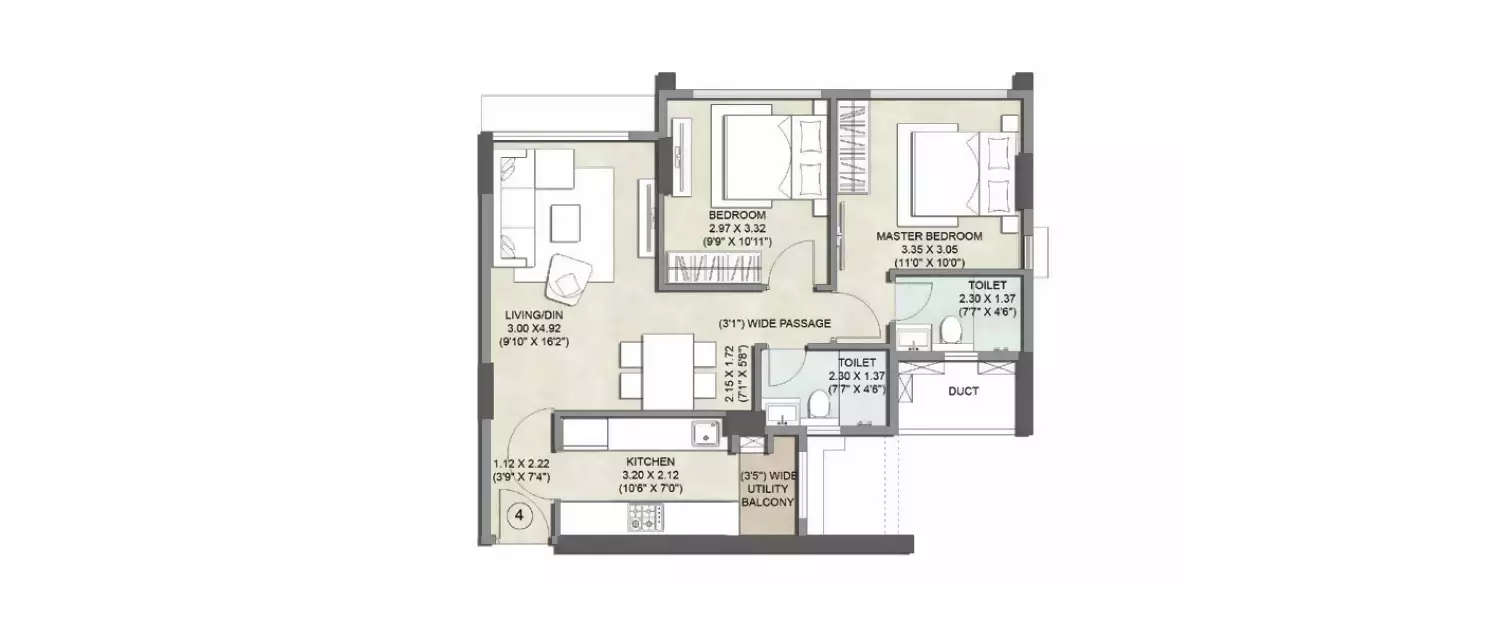 Floor plan for 2 BHK