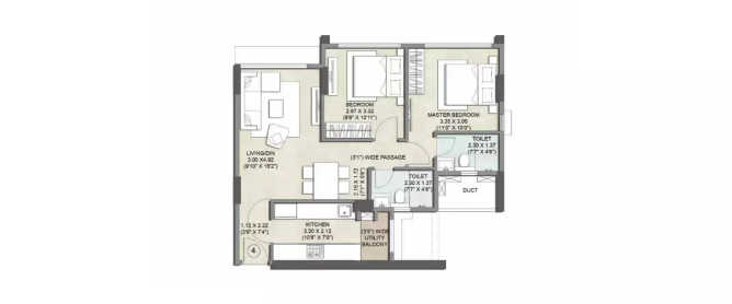 Kalpataru Primus Santacruz - Floor plan 2 BHK 667 Sq.ft