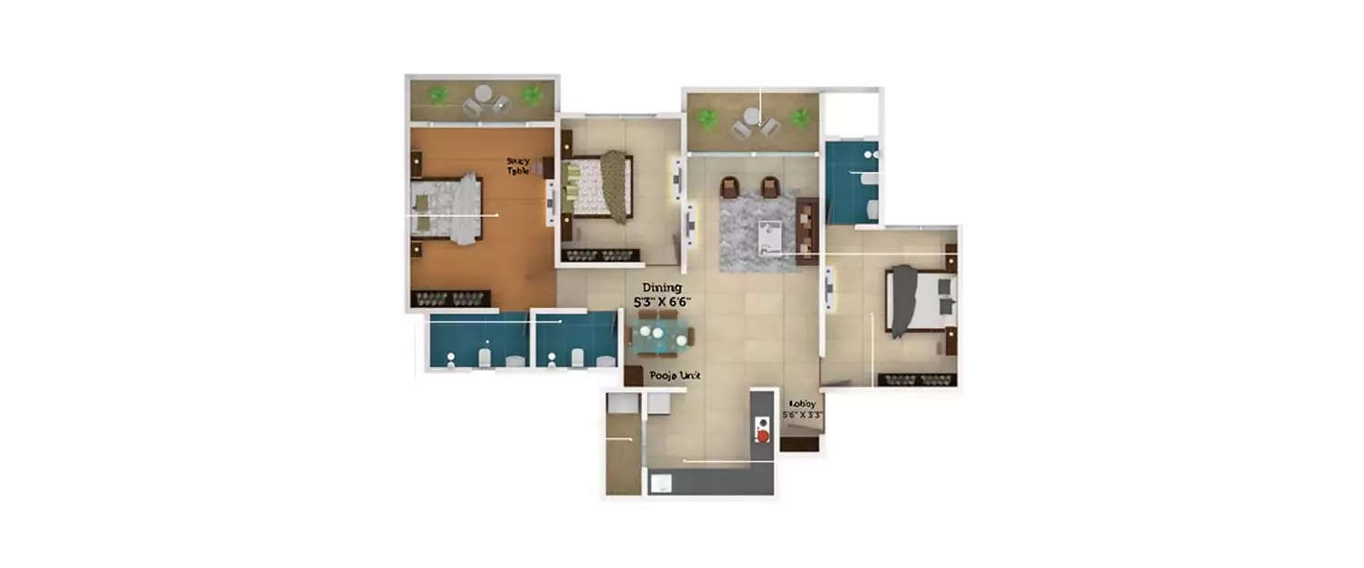 Floor plan for 3 BHK