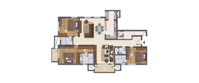 Century Ethos Hebbal - Floor plan 4 BHK 3054 Sq.ft