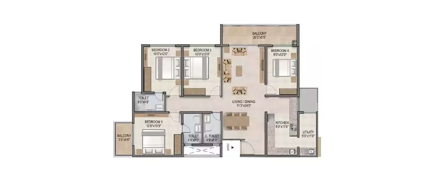 Floor plan for 4 BHK