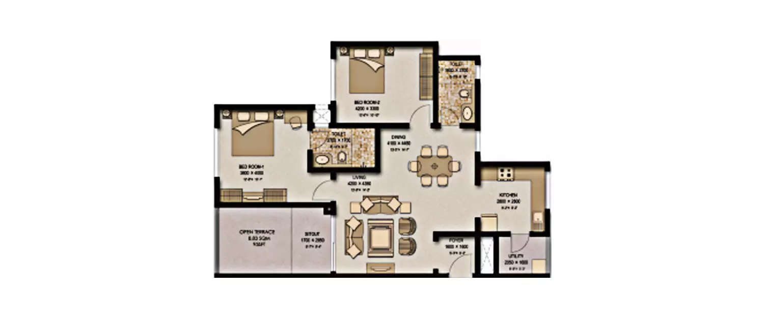 Floor plan for 2 BHK