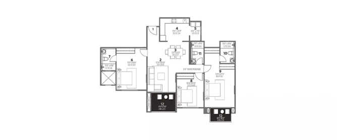 Hiranandani Glen Classic Devinagar - Floor plan 3 BHK 1231 Sq.ft