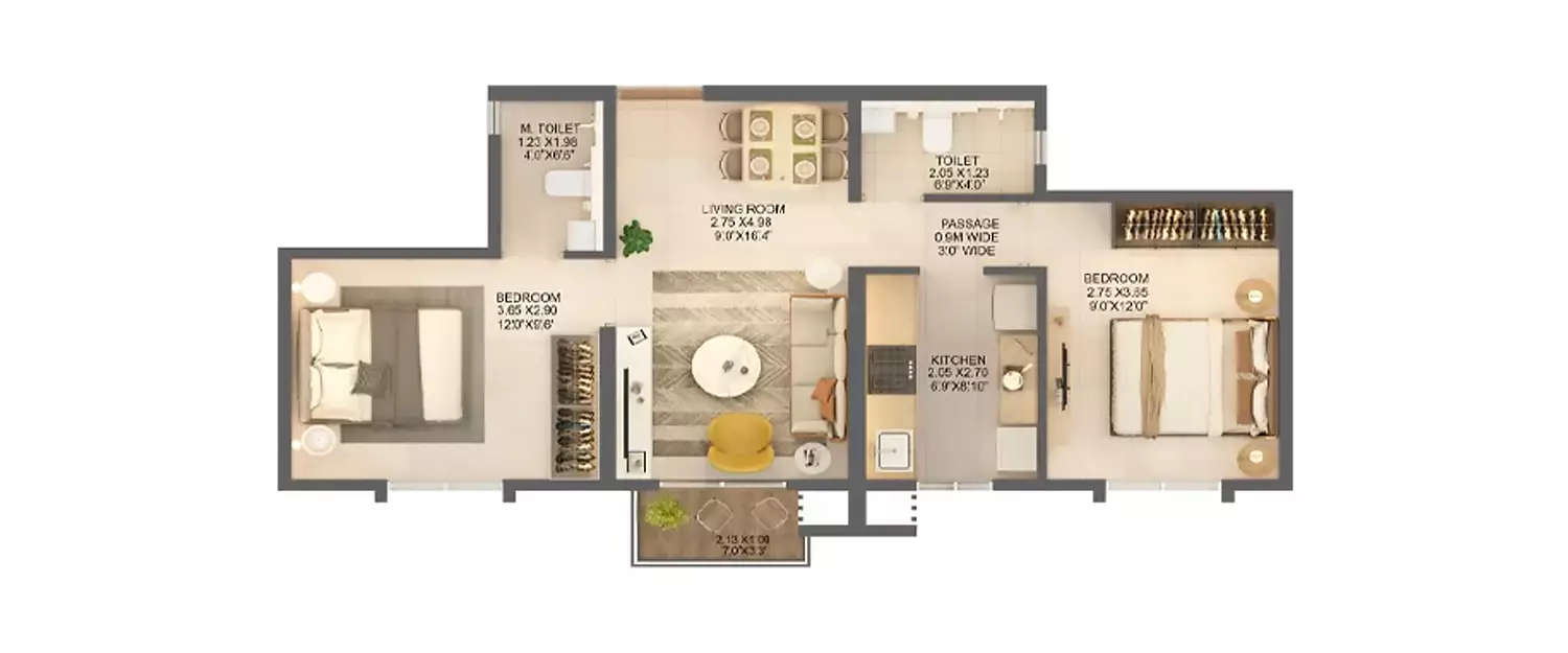 Floor plan for 2 BHK