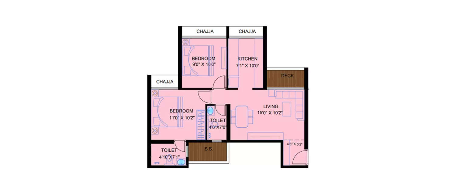 Floor plan for 2 BHK