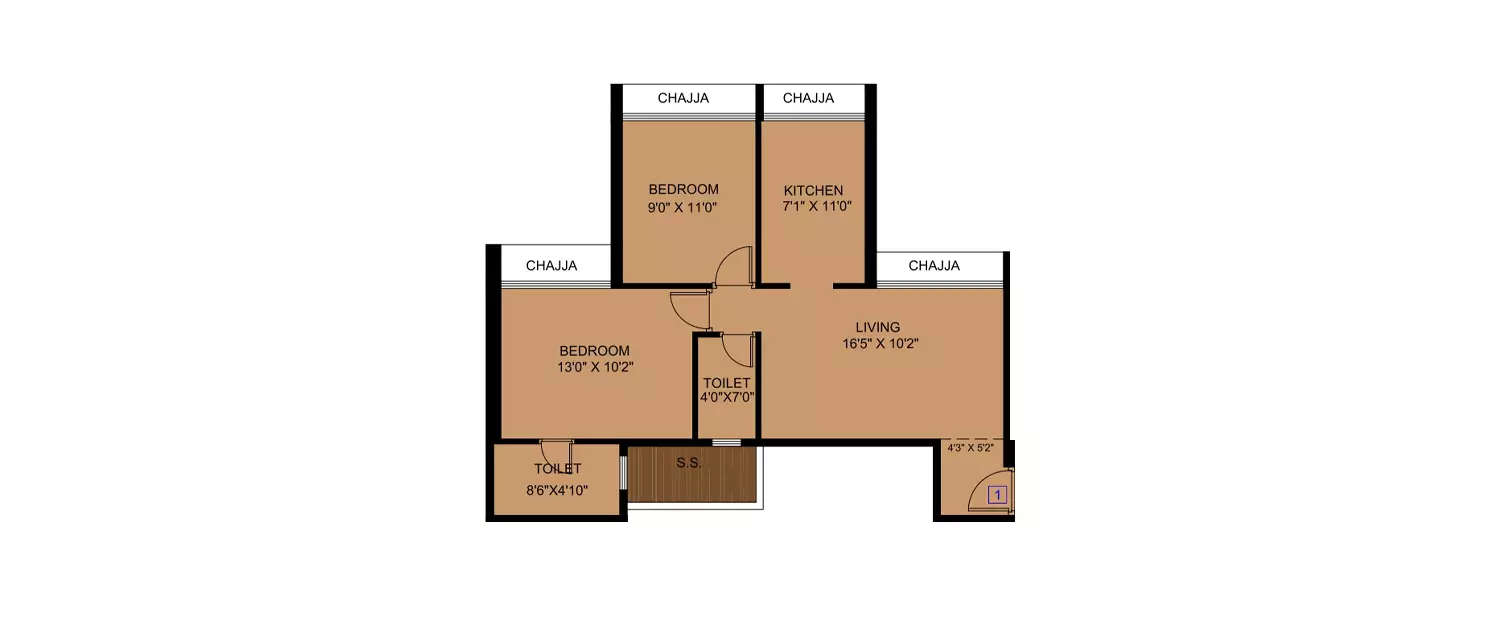 Floor plan for 2 BHK
