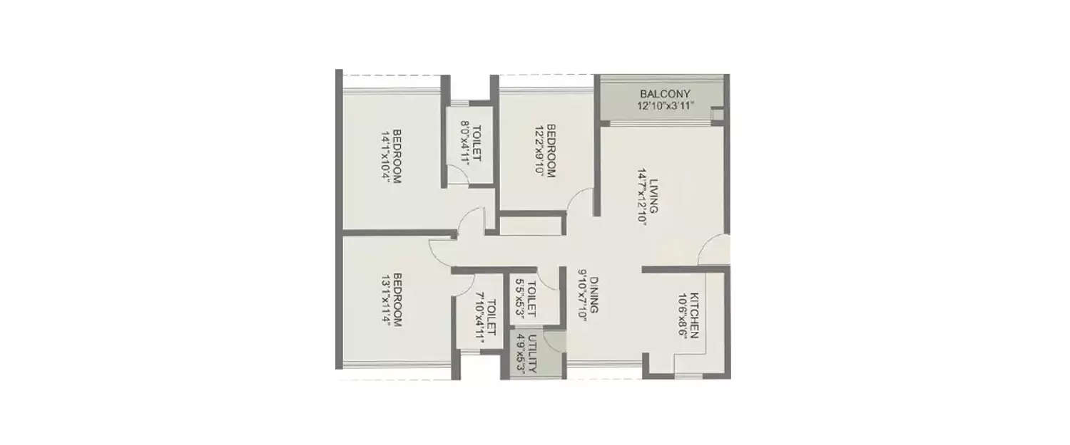 Floor plan for 3 BHK