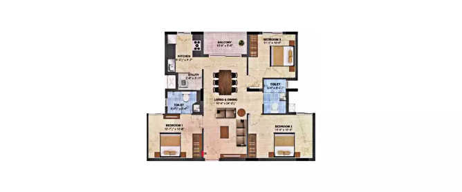 Radiance Sapphire Sholinganallur - Floor plan 3 BHK 1405 Sq.ft