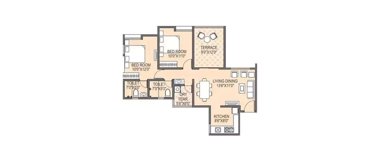 Floor plan for 2 BHK