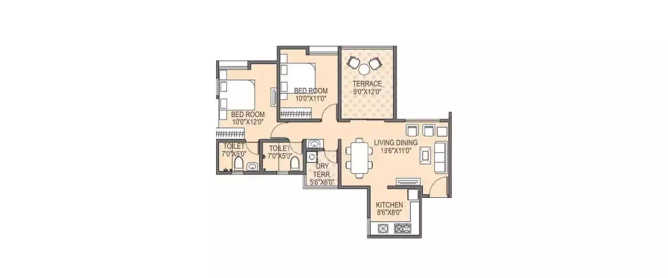 Paranjape Schemes Amruta Deccan Gymkhana - Floor plan 2 BHK 1175 Sq.ft