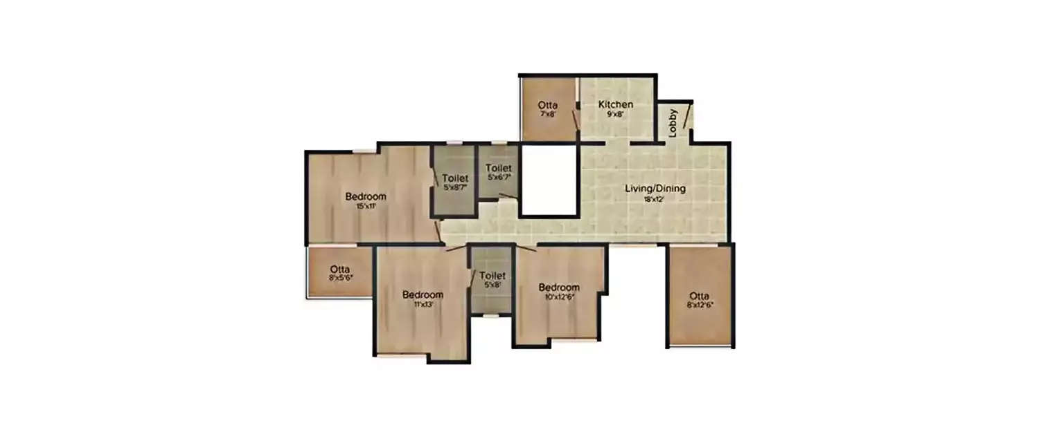 Floor plan for 3 BHK