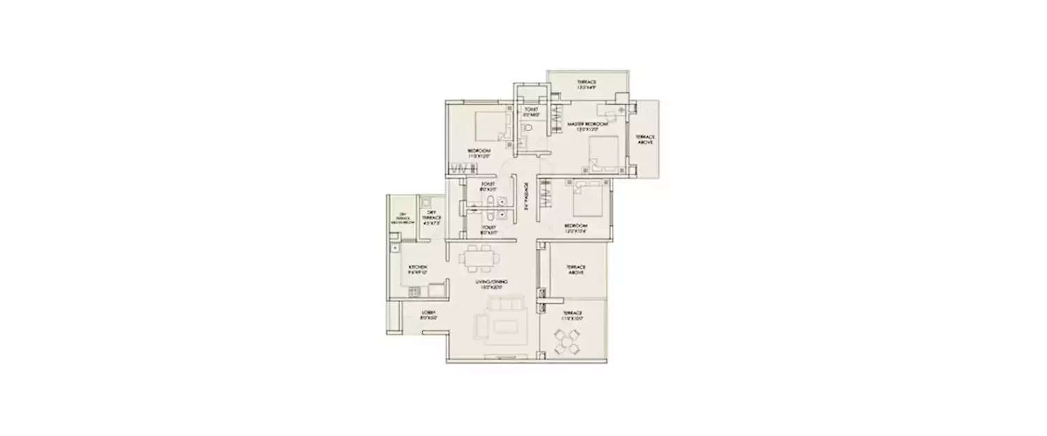 Floor plan for 3 BHK