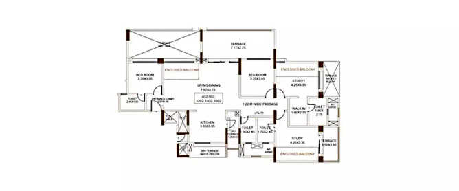 Kolte Patil 24K Opula Pimple Nilakh - Floor plan 4 BHK 1589 Sq.ft