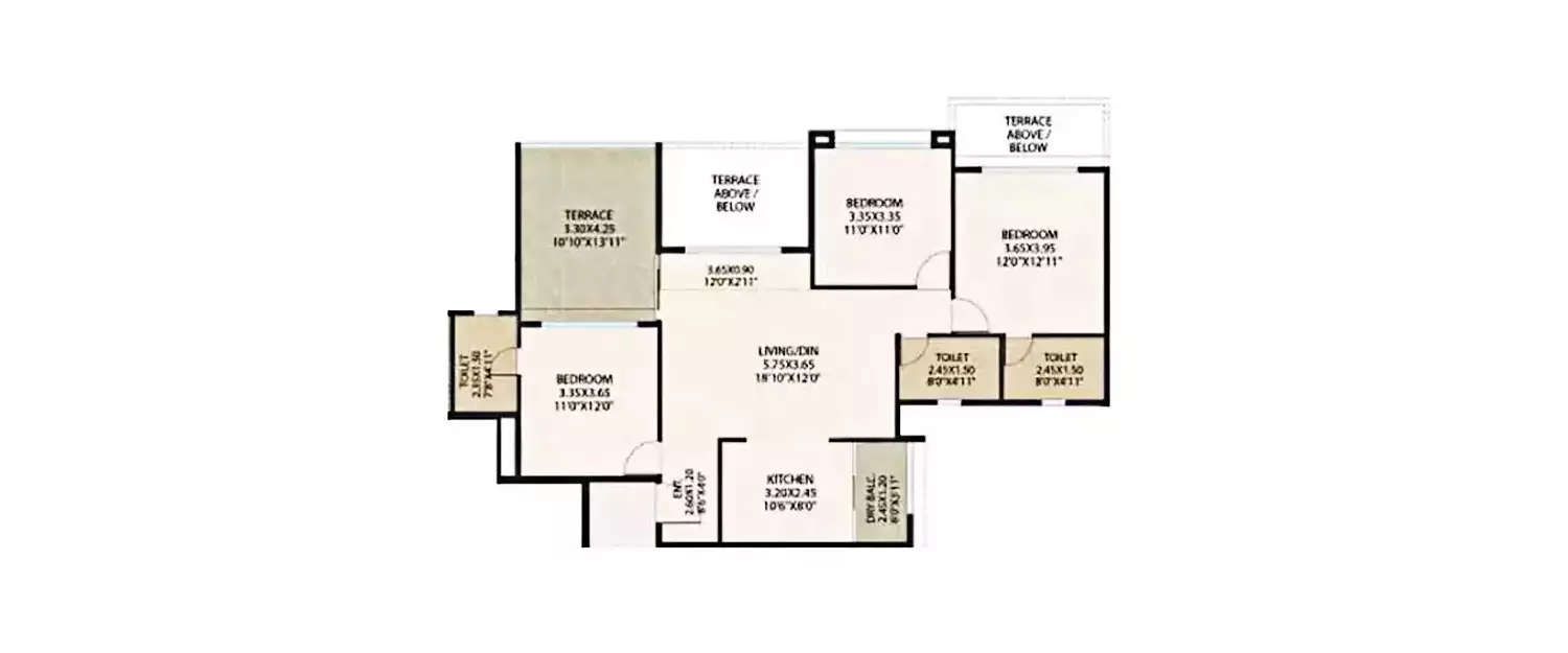Floor plan for 3 BHK