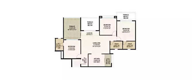 Kolte Patil Western Avenue Wakad - Floor plan 3 BHK 850 Sq.ft