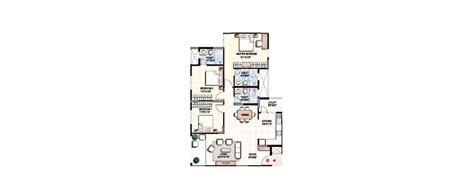 Floor plan for 3 BHK