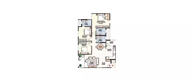 Purva Sunflower Binny Pete - Floor plan 3 BHK 1621 Sq.ft